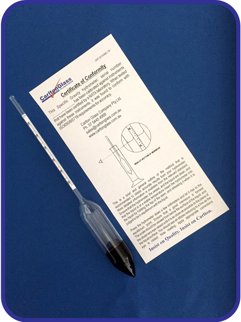 Carlton Glass Australia Laboratory Glassware Hydrometer Specific Gravity M50 GSG