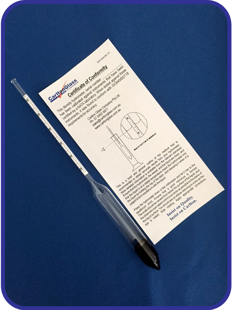 Carlton Glass Australia Laboratory Glassware Hydrometer Density L50 M100 Food Pharmaceutical Petroleum