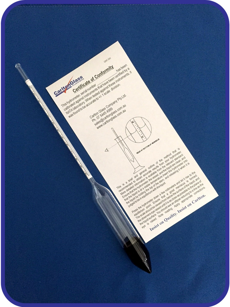 Carlton Glass Australia Laboratory Glassware Hydrometer Baume OBM.png